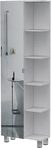 Miniatura 7 de Tuhome Muebles Urano Armario de lino de 62" con almacenamiento abierto y espejo en negro