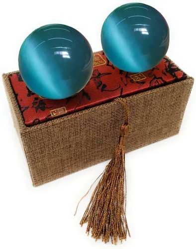 Miniatura 6 de Bolas artificiales de cristal Baoding de ojo de tigre de gato verde de 2 pulgadas, bolas de terapia de manos, bolas de estrés para aliviar