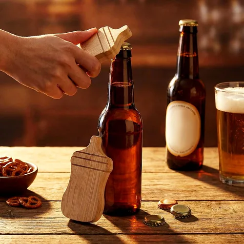Miniatura 4 de Vesici 24 piezas Abrebotellas magnético 6.35 cm DIY Bambú en forma de biberón Abrebotellas de madera Imán para nevera Adhesivo para refrigerador
