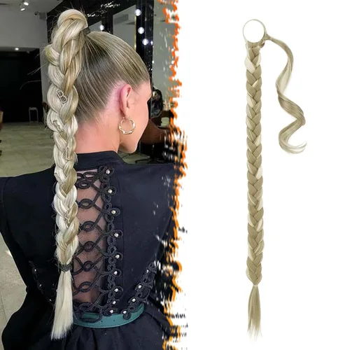 Miniatura 22 de Barsdar Extensión de 26 Pulgadas de Cola de Caballo Trenzada Larga con Banda Elástica - Extensiones de Cabello en Cola de Caballo Recta y Elegante