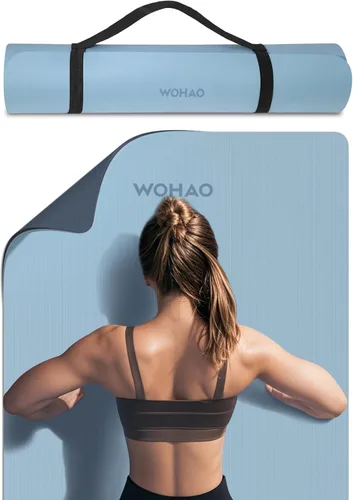 Tapete de yoga extra grueso de 0.315 pulgadas, 72 x 28 pulgadas, tapete de ejercicio antideslizante, reversible de 2 lados de doble color, material