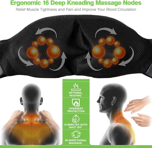 Miniatura 2 de cotsoco Masajeador de Cuello, Masajeador Shiatsu de Hombro con Calor, Masajeador Portátil 3D Ergonómico de Tejido Profundo para Hombro y Espalda Azul