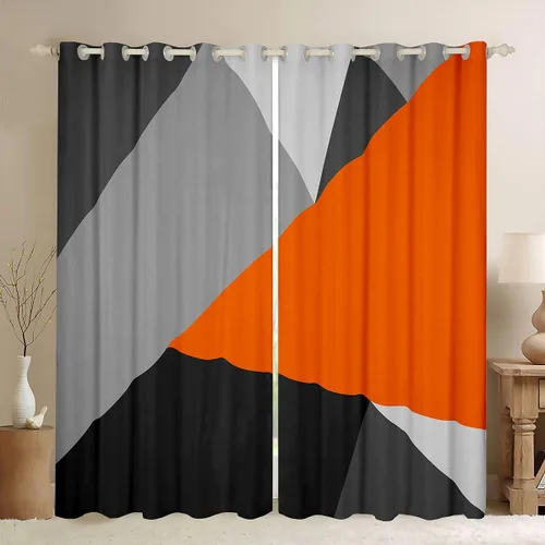 Cortinas opacas de 38 pulgadas de ancho x 45 pulgadas de largo, cortinas opacas de triángulo geométrico naranja, negro, gris claro, cortinas y