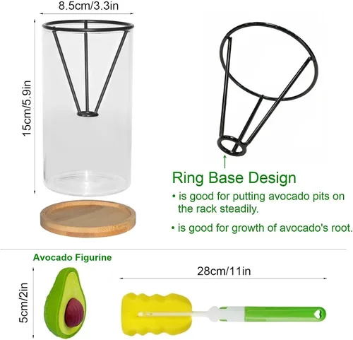 Miniatura 2 de Kits de cultivo de árboles de aguacate con cepillo para botellas, figura de aguacate, base de bambú, jarrón de iniciación de semillas de aguacate