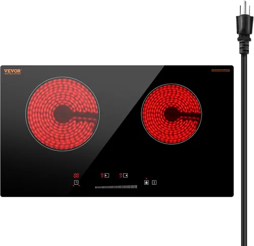 Miniatura 17 de VEVOR Electric Cooktop, 12 inch 2 Burners Built-in Electric Stove Top, 3000W Ceramic Top Radiant Cooktop, with 11 Heat Levels, Glass Panel, Knob
