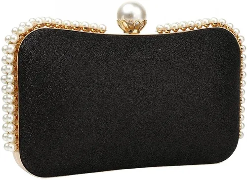 YYW Bolso de mano de noche brillante con decoración de perlas para mujer, bolso de mano de lentejuelas para fiesta, bolso de hombro para boda