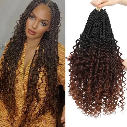 Miniatura 29 de Cabello senegalés de ganchillo con extremos rizados, 12 pulgadas, 8 paquetes de cabello bohemio de ganchillo con rizos de diosa, rizos de ganchillo