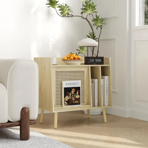 Miniatura 7 de Semiocthome Soporte para tocadiscos con almacenamiento de vinilo, mesa de tocadiscos con estante de almacenamiento, soporte giratorio con puerta