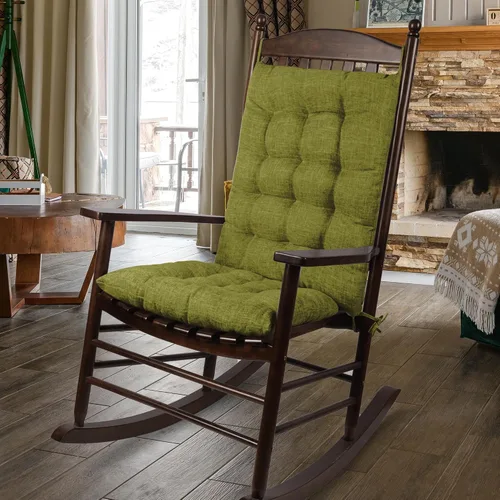 Miniatura 7 de ELFJOY Cojín extragrande para silla mecedora, de lino grueso, para respaldo y asiento, juego de 2 piezas con lazos