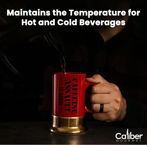 Miniatura 6 de Taza de Cartucho de Escopeta de Calibre 12 – Taza de Café de Cerámica Roja Audaz con Forma de Arma Regalo Único para Cazadores, Entusiastas