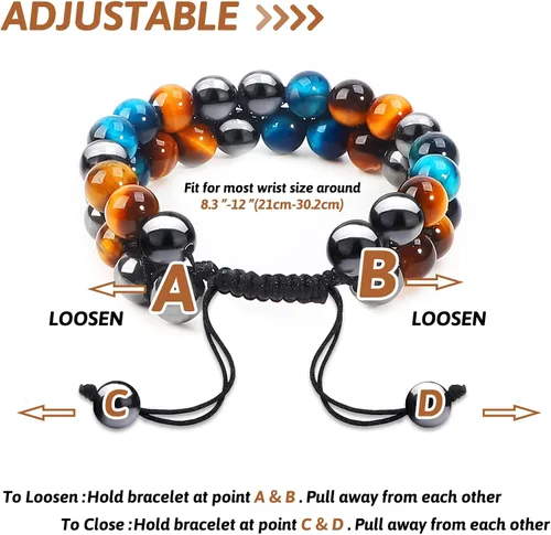 Miniatura 20 de MIDON - Pulsera de ojo de tigre, pulsera de triple protección para hombres y mujeres, hecha a mano, cuentas de ojo de tigre, hematita y obsidiana