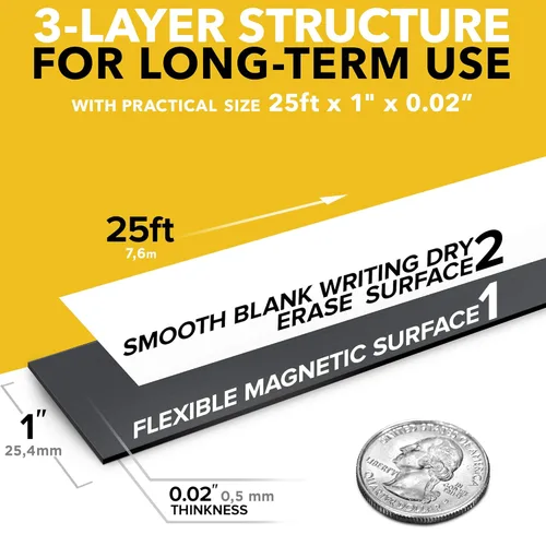 Miniatura 2 de X-bet MAGNET Tiras magnéticas – Rollo de cinta magnética de 1 pulgada x 25 pies – Imanes en blanco para escribir – Etiquetas adhesivas y calcomanías