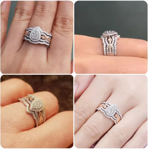 Miniatura 6 de Newshe Jewellery Juego de anillos de boda para él y ella, AAAAA, circonita cúbica, bandas de tungsteno para hombre y mujer, plata de ley 925, oro