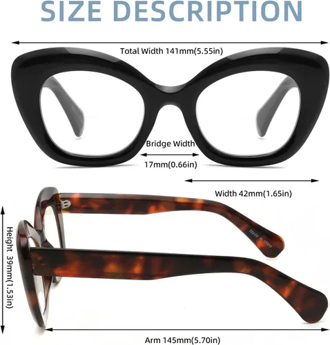 Miniatura 3 de Gafas de lectura de ojo de gato de gran tamaño para mujer, lentes de bloqueo de luz azul para computadora, estilo retro negro