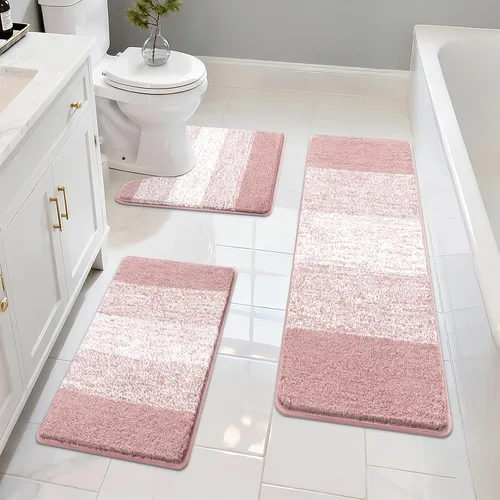 Miniatura 11 de Pauwer Juego de 3 alfombras de baño antideslizantes y lavables, de microfibra, absorbentes, extra suaves, de secado rápido, tapete de ducha