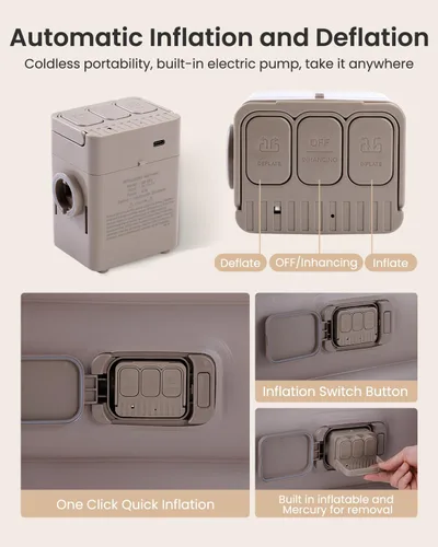 Miniatura 6 de Colchón de aire individual con bomba de batería de 2600 mAh, colchón inflable elevado de 16 pulgadas, colchón inflable portátil, cama de aire