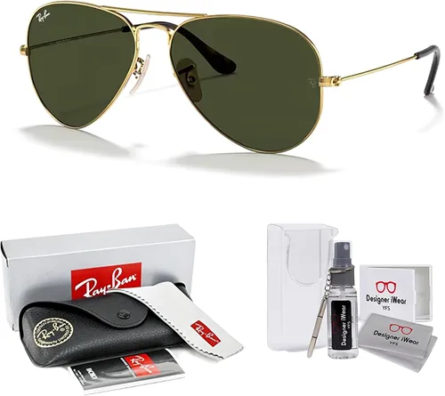 Miniatura 2 de Ray-Ban RB3025 - Lentes de sol de aviador de metal para hombre y mujer + paquete con kit de cuidado de gafas iWear de diseñador
