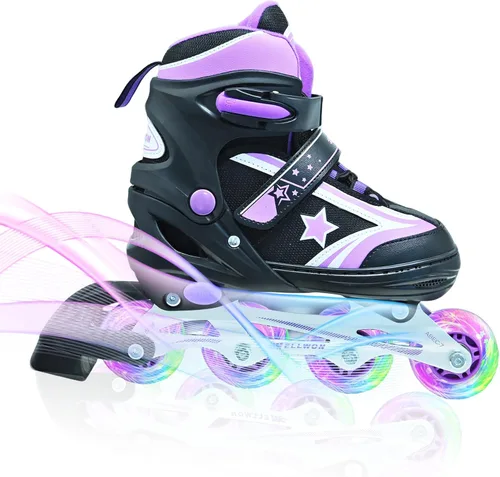 Miniatura 13 de Patines en línea para niños y niñas de 6 a 12 años, patines ajustables para principiantes con ruedas iluminadas para niños, jóvenes y adolescentes