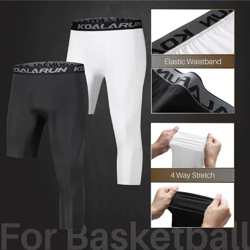 Miniatura 4 de Mallas de compresión de una pierna para baloncesto para hombre, 3/4, capri deportivos, pantalones de entrenamiento atlético, capas base