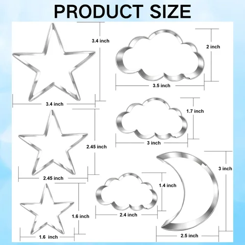 Miniatura 6 de LUBTOSMN Twinkle Twinkle Little Star - Juego de 7 cortadores de galletas de 3.5 a 1.6 pulgadas, diseño de nube, estrella, luna, para baby shower