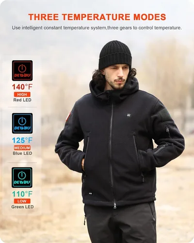 Miniatura 4 de DEWBU Heated Jacket Polar Fleece with 12V Battery Pack Soft Fleece Electric Heating Hoodie