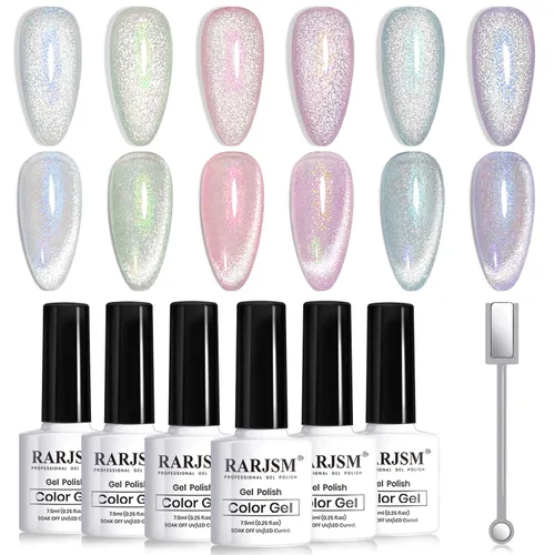 Miniatura 33 de RARJSM Juego de Esmaltes de Gel Nude Colección Jelly Pink de 6 Colores Naturales Transparentes Rosa Translúcido Lechoso Malva Morado Marrón Claro