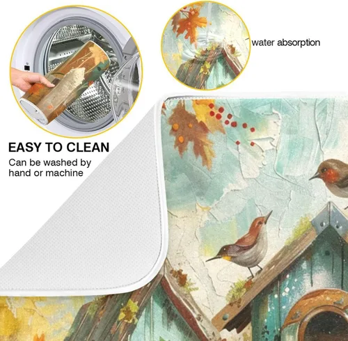 Miniatura 2 de Tapete de secado de platos de 16 x 18 pulgadas para encimera de cocina, hojas de arce y hojas de arce, tapete de microfibra reversible para secar