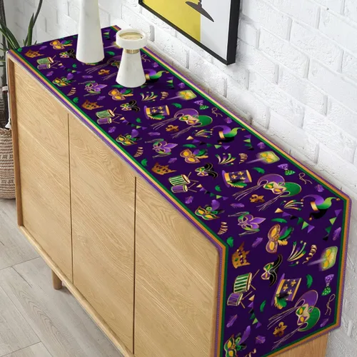 Miniatura 4 de Pudodo Camino de mesa Mardi Gras, máscara de carnaval, mantel de flor de lis, mantel de Nueva Orleans, fiesta de máscaras, cocina, comedor