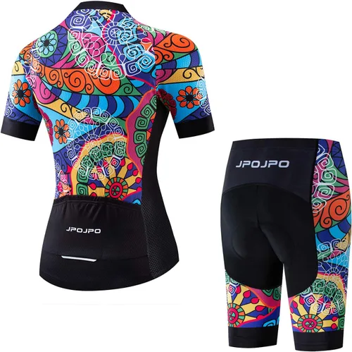 Miniatura 26 de Camiseta de ciclismo para mujer + pantalones cortos acolchados de manga corta para ciclismo, ropa de bicicleta