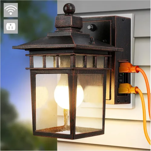 Miniatura 23 de Luces de Porche Exteriores con Sensor de Movimiento con Toma GFCI, 3 Modos de Luminaria Exterior del Anochecer al Amanecer, Luminaria de Iluminación