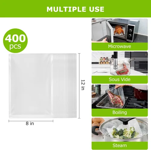 Miniatura 2 de Bonsenkitchen Bolsas Selladoras al Vacío, 400 Bolsas de Sellado de Alimentos Precortadas Tamaño Cuarto de Galón 8" x 12", Grado Comercial, Sin BPA
