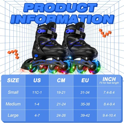 Miniatura 6 de Patines en línea ajustables para niños y niñas de 4 a 12 años, cuchillas de patines para niños con ruedas completamente iluminadas, divertidos azul