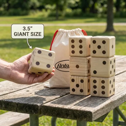 Miniatura 2 de Bolaball Juego de dados gigantes de madera de 3.5 pulgadas para patio – Kit de diversión duradero para exteriores incluye 6 dados grandes con bolsa