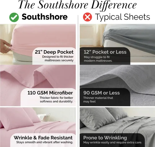 Miniatura 76 de Southshore Fine Living, Inc. Juego de 7 piezas de sábanas King divididas para cama ajustable, juego de sábanas King divididas con bolsillo de 21