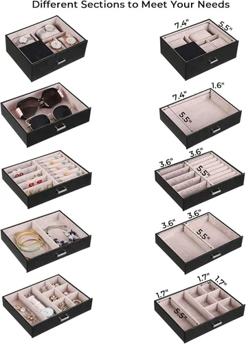 Miniatura 3 de ANWBROAD Caja de joyería grande de 6 niveles, organizador de joyas con cerradura de espejo, caja de joyería para niñas, aretes, anillos, collares