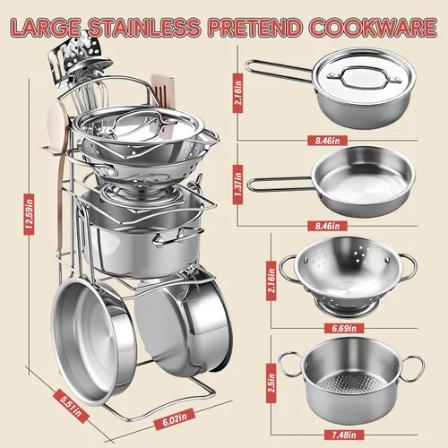 Miniatura 2 de Accesorios de Cocina de Juguete, Juego de Cocina de Acero Inoxidable Grande para Niños Pequeños, Juego de Cocina Infantil con Alimentos de Juguete
