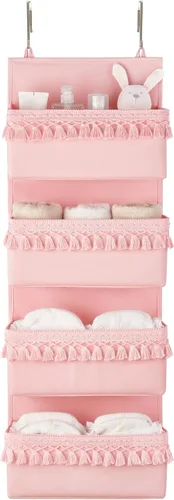 Miniatura 8 de Dahey Organizador bohemio para colgar sobre la puerta, para habitación del bebé, con borlas, decoración para dormitorio, cuarto de bebé, baño, Gris