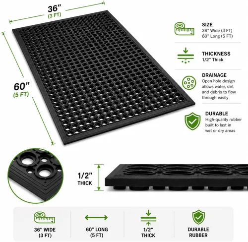 Miniatura 7 de UNIMAT -Drenaje de goma antifatiga para exteriores con respaldo antideslizante Alfombrilla resistente para uso industrial de restaurantes-Alfombra
