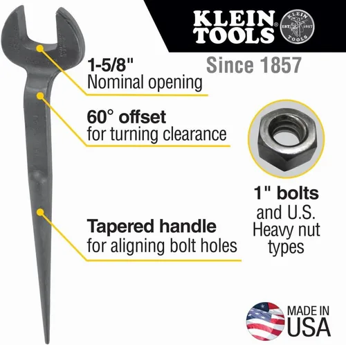 Miniatura 2 de Klein Tools 3214 - Llave dentada, fabricada en Estados Unidos, apertura nominal de 1-5/8 pulgadas, perno de 1 pulgada para tuerca pesada de EE. UU