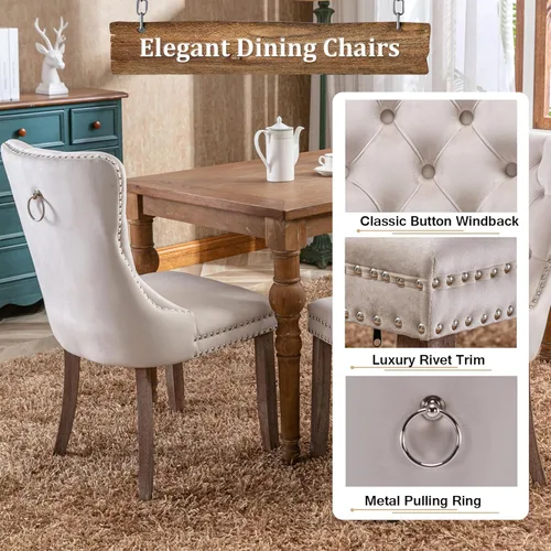 Miniatura 7 de Juego de mesa de comedor extensible de 5 piezas para 4, mesa de cocina de madera marrón de 63-78.7 pulgadas con 4 sillas acolchadas beige, juego