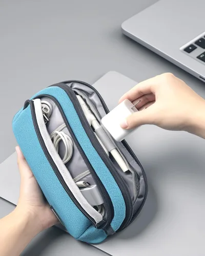 Miniatura 3 de Estuche organizador portátil de electrónica de viaje, organizador técnico de doble capa, bolsa de almacenamiento de cargador todo en uno para cable