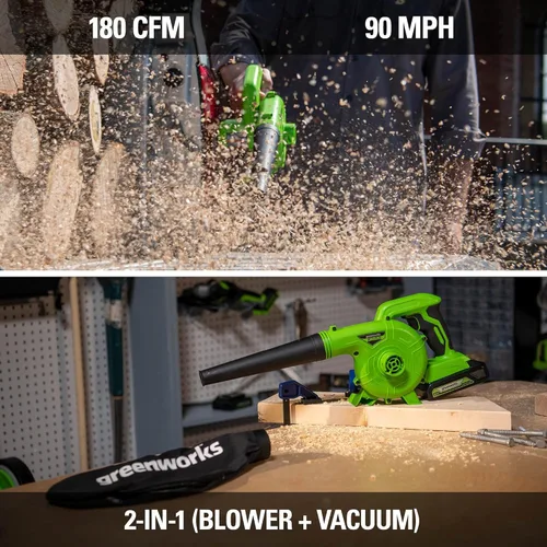 Miniatura 4 de Greenworks Soplador de Taller Inalámbrico de 24V (90 MPH / 180 CFM / 200+ Herramientas Compatibles), Batería de 2.0Ah y Cargador Incluidos