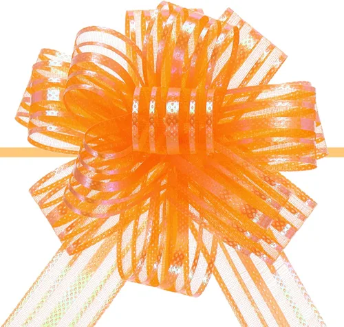 Miniatura 12 de MECCANIXITY 5 lazos metálicos de organza de 4 pulgadas para envolver regalos, color rosa claro para cestas de boda, regalos de Navidad, día de San