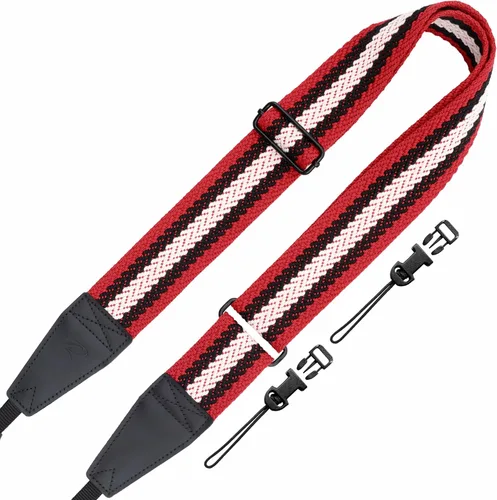 Miniatura 33 de Padwa Lifestyle Correa para cámara de flores marrones, correa de algodón de doble capa de piel de vaca de 2 pulgadas de ancho, bordado jacquard Flor