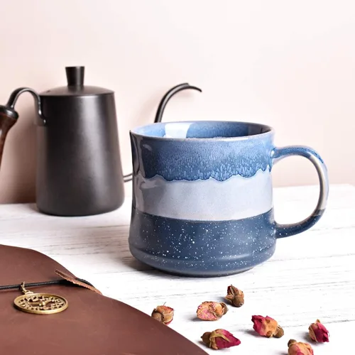 Miniatura 4 de Bosmarlin Taza de café grande de cerámica, taza de té grande para la oficina y el hogar, 21 onzas, apta para lavavajillas y microondas, 1 unidad Azul