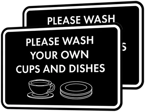 Miniatura 77 de Letrero clásico enmarcado con texto en inglés «Please Wash Your Own Cups and Dishes» (oro cepillado), pequeño