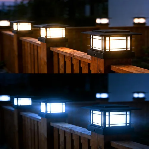 Miniatura 6 de Dynaming Luces solares de 4 x 4 para exteriores con 2 modos de color, luces solares para poste de valla, carcasa negra para postes de vinilo/madera