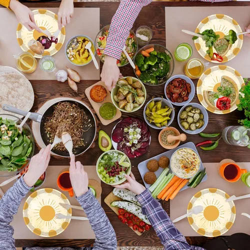 Miniatura 6 de 30 PCS Platos de Sol Boho Primer Viaje Alrededor del Sol Decoraciones de Cumpleaños 9 Pulgadas Suministros de Fiesta Hippie Bohemio Sunshine