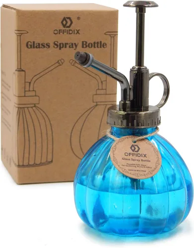 Miniatura 17 de OFFIDIX Botella rociadora de vidrio transparente, 6.3 pulgadas de alto, estilo vintage con bomba superior de plástico de bronce, regadera de vidrio