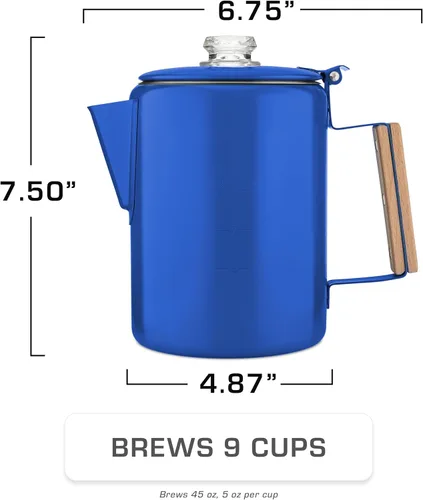 Miniatura 4 de COLETTI Bozeman Blue Percolator Cafetera — Cafeteras de Camping — La Percoladora Favorita para Camping — SIN Aluminio o Plástico [9 tazas, Azul]